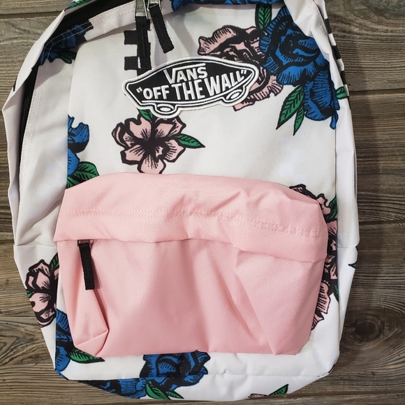 New Vans Realm White Pink Floral Backpack Bookbag - Picture 4 of 4